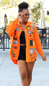 PATCHES DENIM JACKET (ORANGE)